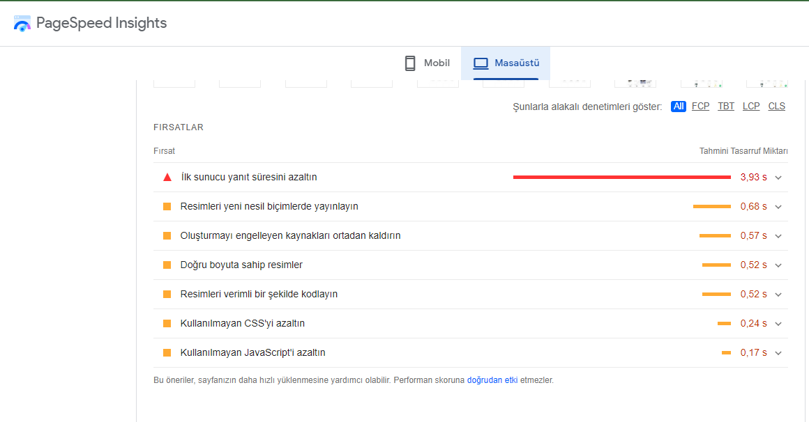 Masaüstü site açılma hızı